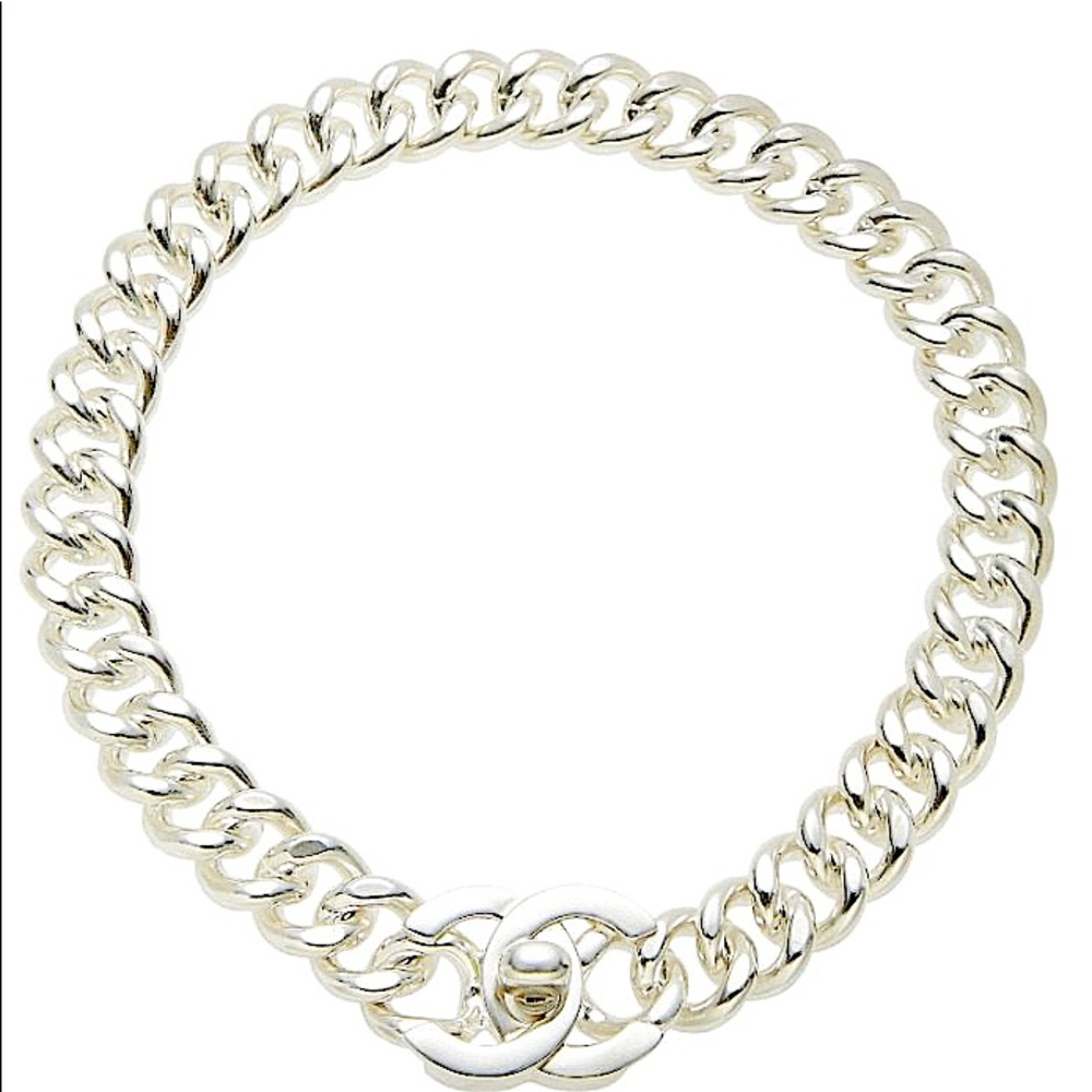Vintage Chanel Logo Turn Lock Chain Necklace